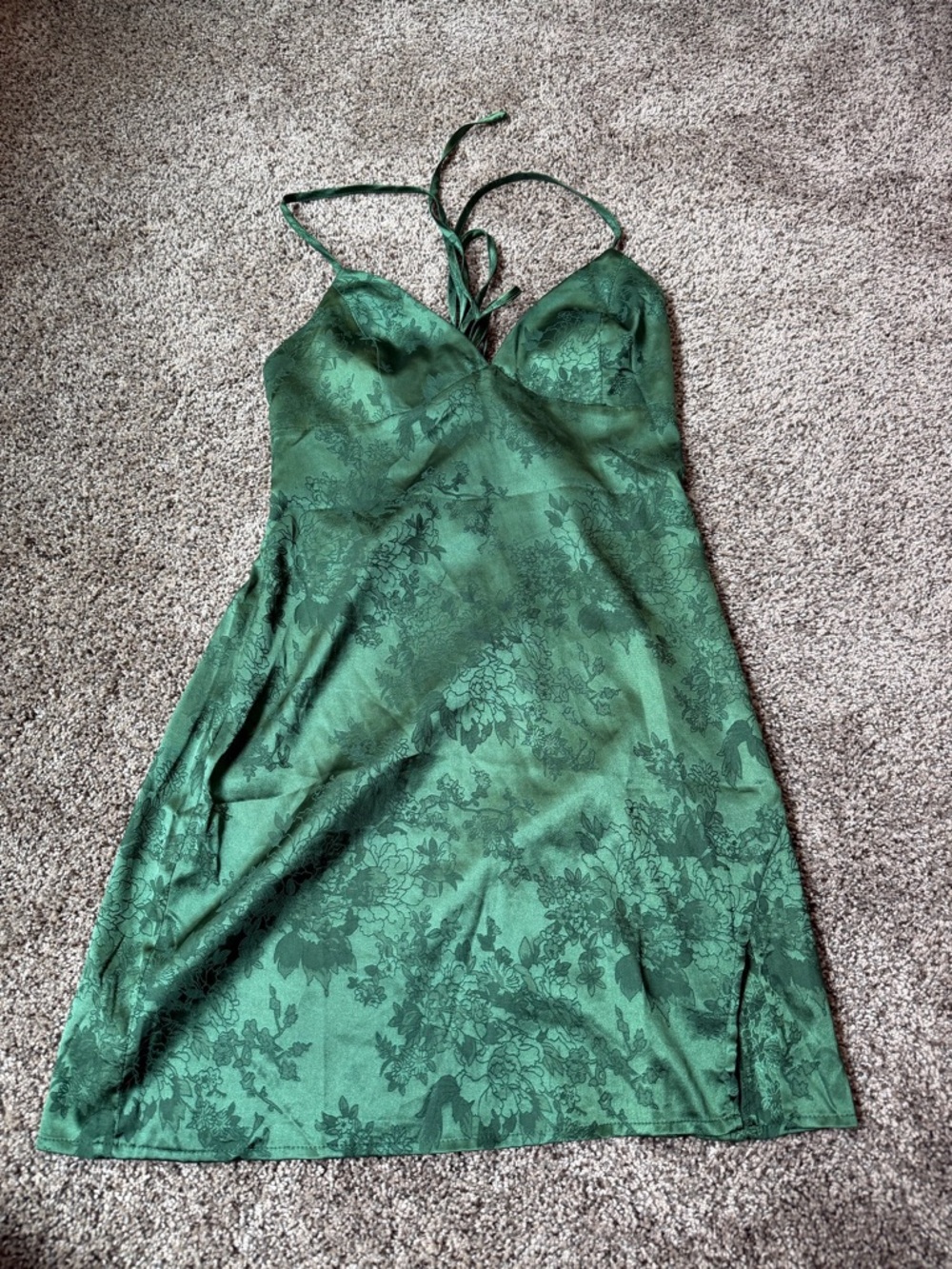 Green Floral Print Silk Dress